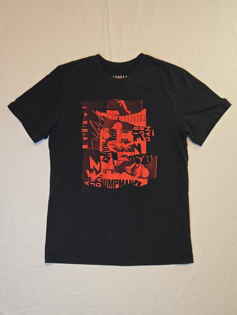 Air Jordan Black Short Sleeve Crewneck T-Shirt with Red Distorted Graphic Y2K
